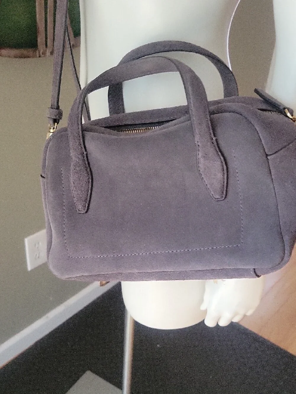 Madewell The Small Suede Crossbody Bag In Coastal Granite